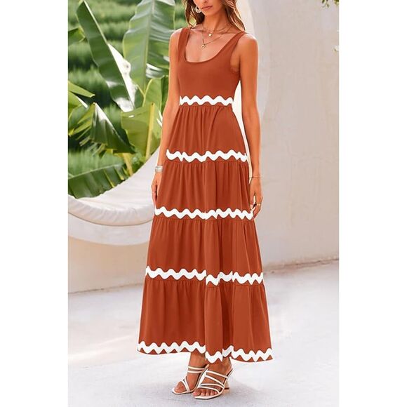 Pretty Garden Dresses & Skirts - NEW NWT Brown Sz Small Stretchy Sleeveless Tiered Maxi Dress PRETTY GARDEN